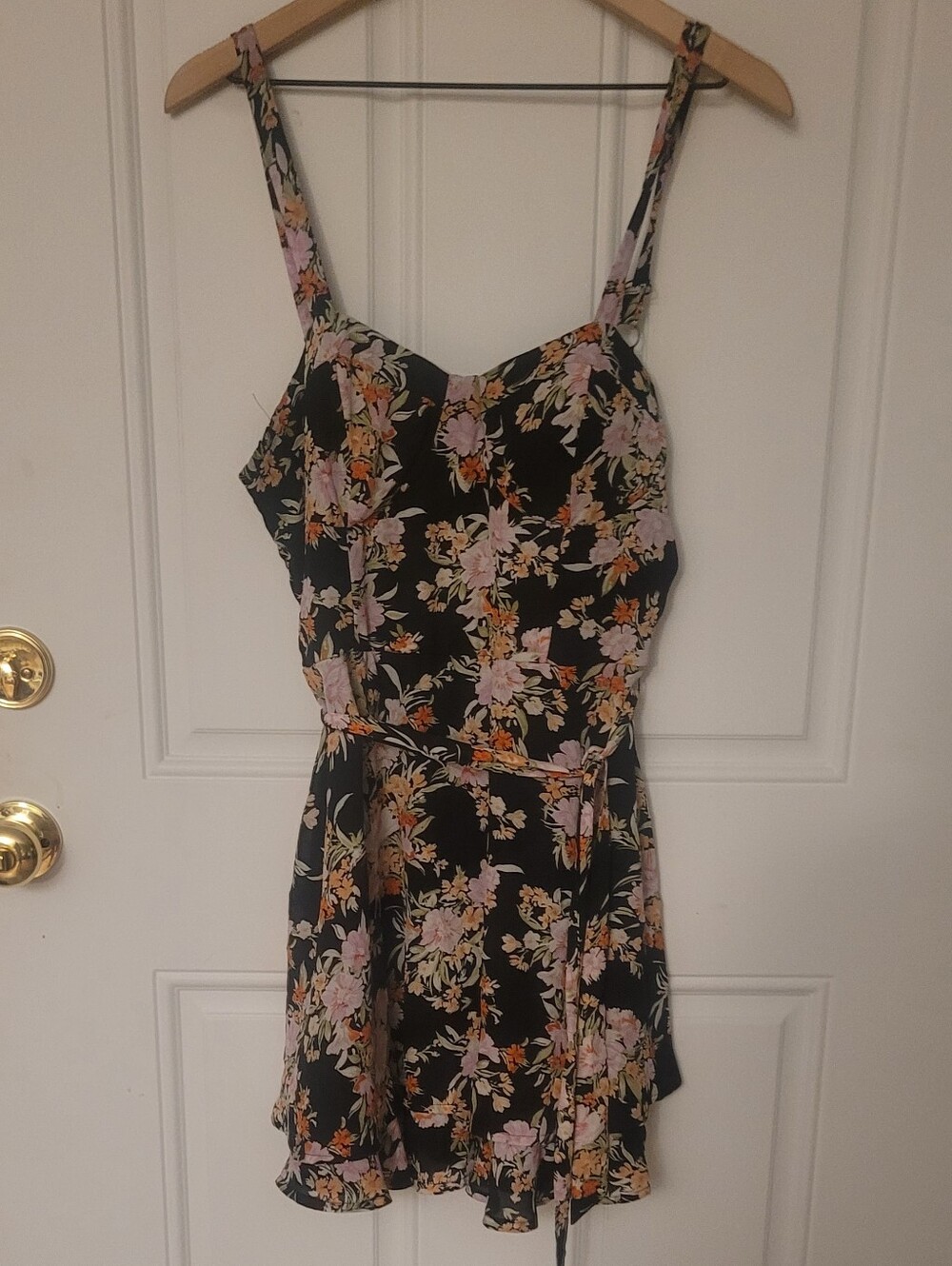 Lily Rose Black Floral Dress With Belt Size XL